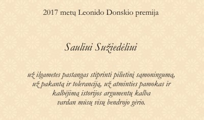 The First Prize of Philosopher Leonidas Donskis Awarded to Historian prof. Saulius Suziedelis
